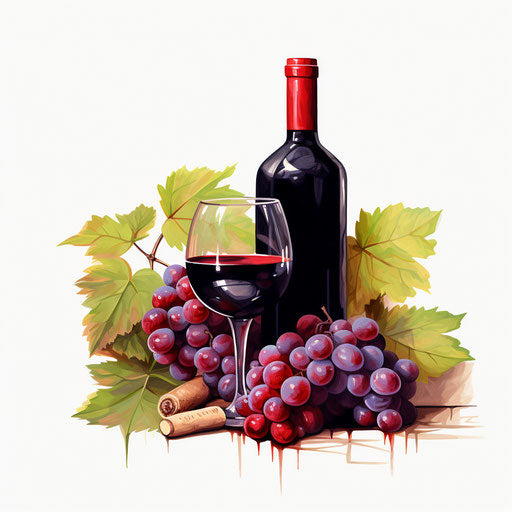 Wine illustration in the style of Chiaroscuro Art, on white background