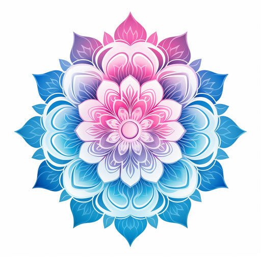 Blue and pink mandala flower, vector drawing, subtle gradients