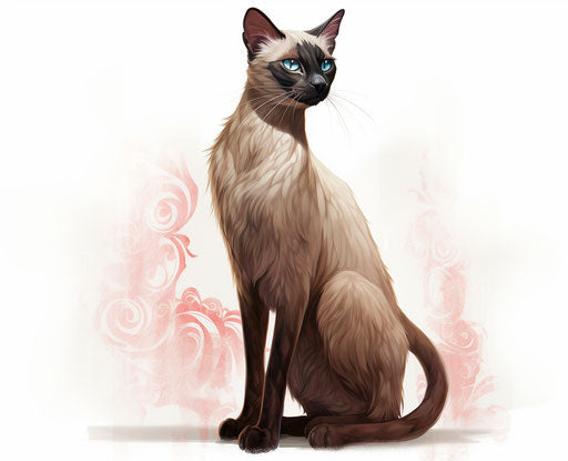 Siamese cat on white background in Karol Bak style, light brown and maroon, HD