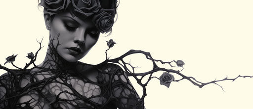 Dark pattern of black and white rose tattoo