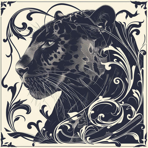 Art nouveau panther tattoo on white poster background