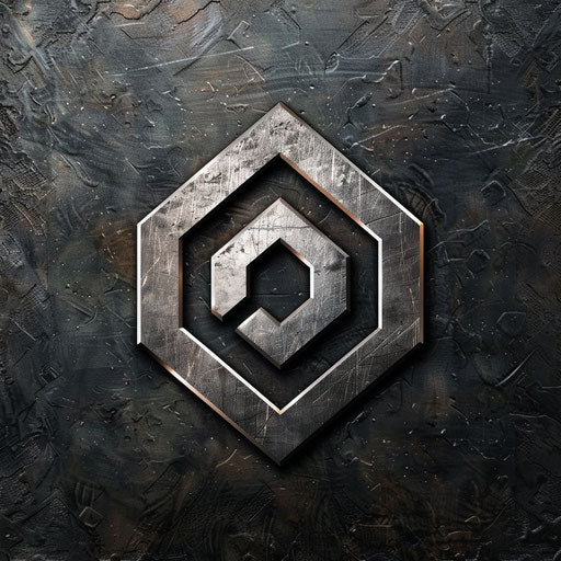 Top industrial emblem featuring metallic textures and tough backdrop