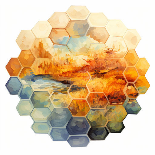 Hexagon clipart in the style of Impressionistic Art, on white background