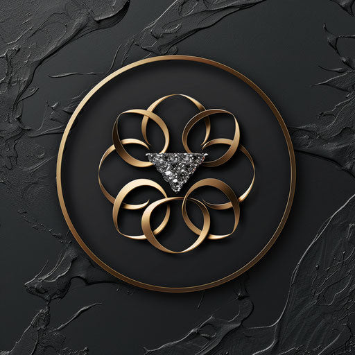 Luxury round logo with diamond motif on black background