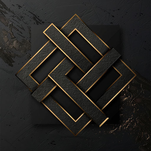 Luxurious brand logo in metallic gold and black on dark background