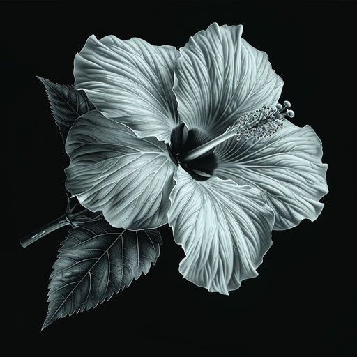 Realistic hibiscus on dark background, dramatic contrast