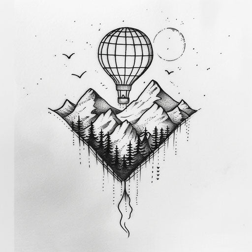 Hot air balloon over mountain range