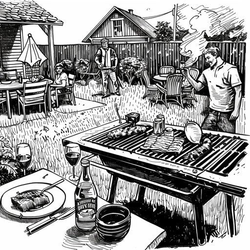 Backyard BBQ potluck with grilling and chilling