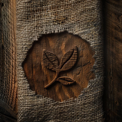 Handcrafted clothing logo with earthy tones on natural texture