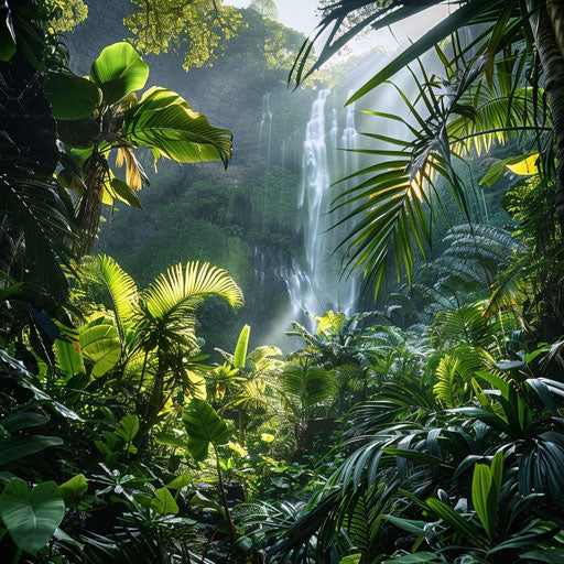 Angel Falls surrounded by lush tropical foliage