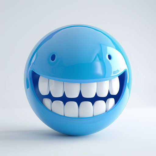 Blue smiling face with white teeth on pure white background