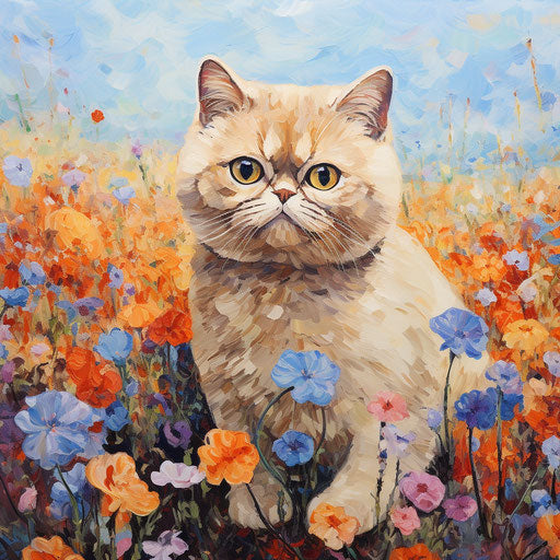 Exotic cat in a field of flowers