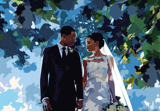 Wedding in animated gif style, flat colors, julian opie