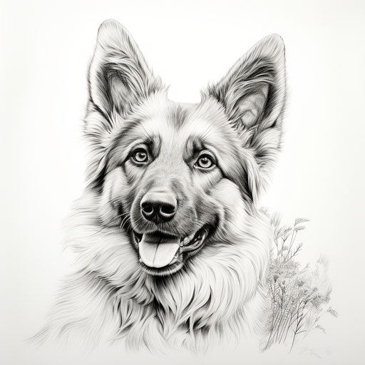 Free online coloring page, hyperrealistic pencil drawing, cute and dreamy, caninecore
