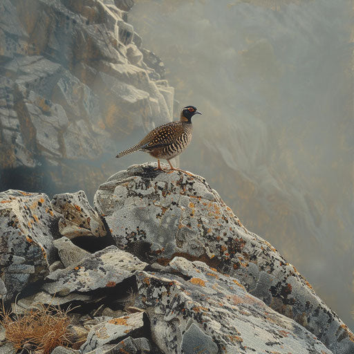 Quail bird on a rugged, rocky terrain
