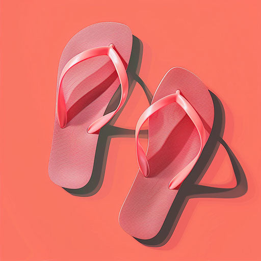 Realistic flip flop illustration on a flat, vibrant coral background