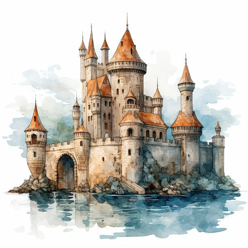 Castle clipart in the style of Oil painting, on a white background