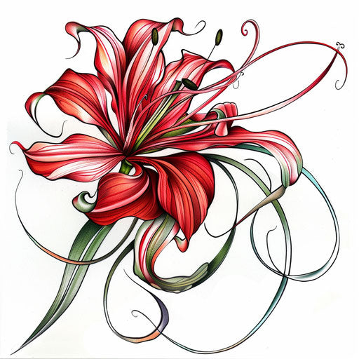 Realistic spider lily tattoo design on pure white background