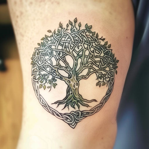 Celtic fairy tree tattoo on white background