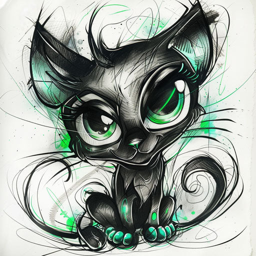Playful tattoo sketch of a Nekker with oversized eyes, clipart style