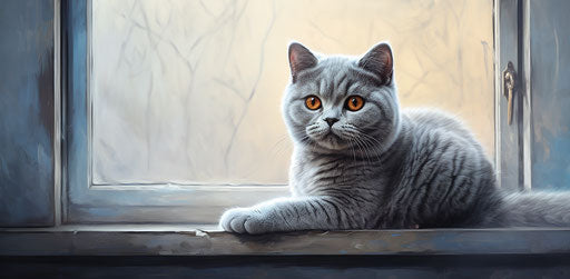Blue cat resting on an indoor window sill