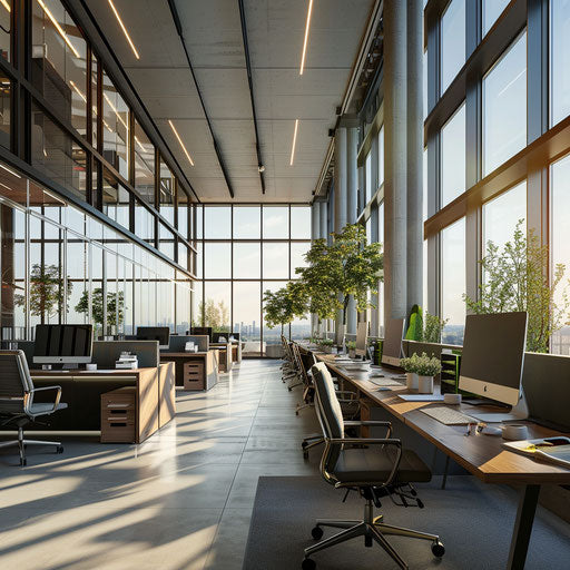 Modern office with sleek desks and large windows