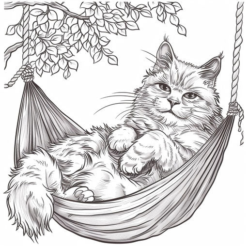 Cartoon cat lounging in a hammock