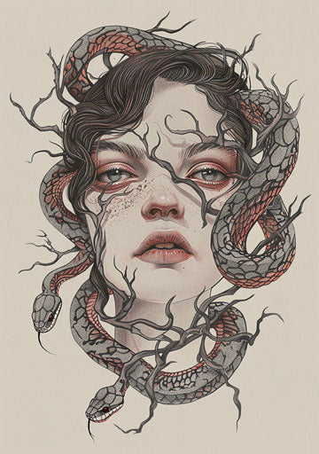 Snake coiling around neck: feminine gothic beauty