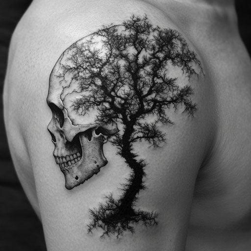 Tree tattoos for men with tree growing out of skull