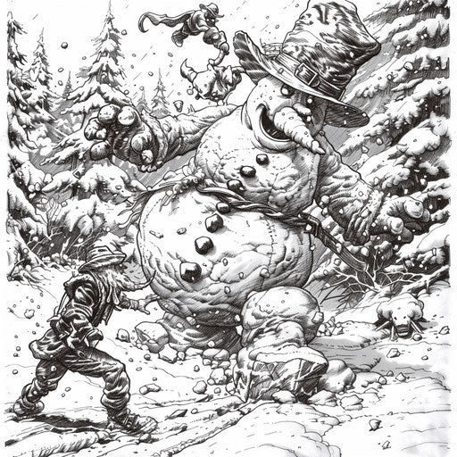 Epic snowman battle with heroic poses