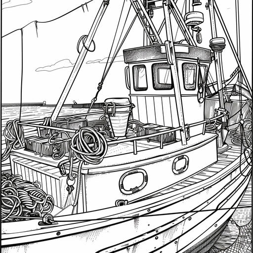 Fishing boat with nets and fishing gear