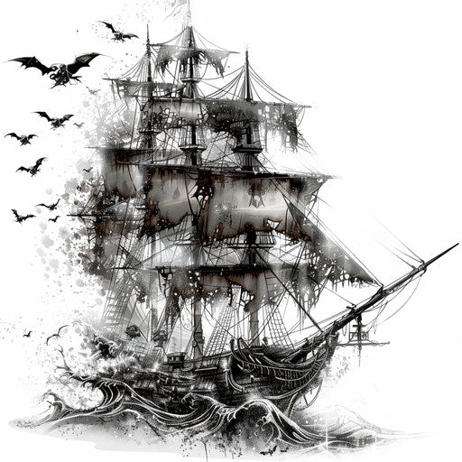 Detailed ship sailing on a sea of ghosts