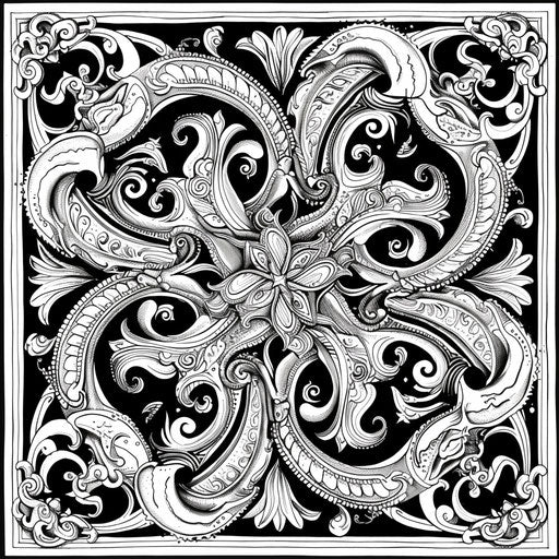 Intricate and repeating patterns in a paisley design. Coloring book page