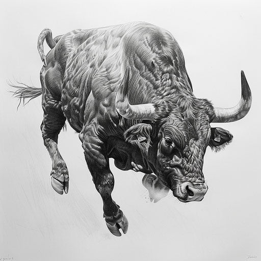 Photorealistic bull tattoo drawing showing strength essence