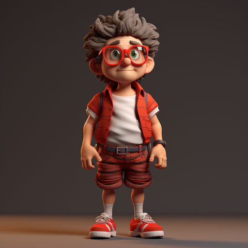 Cartoon character with glasses and shorts