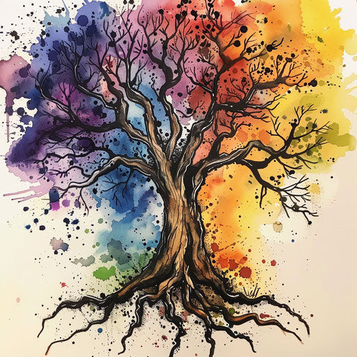 Watercolor & ink tree of life tattoo drawing on canvas