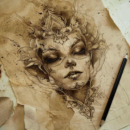 Vintage flat sketch of a neda tattoo with sepia tones