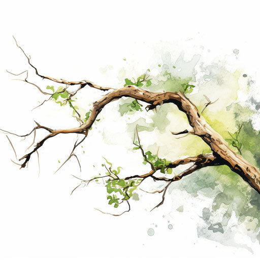 Impressionistic art style tree branch clipart on white background