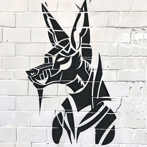 Contemporary stencil of Anubis on white background
