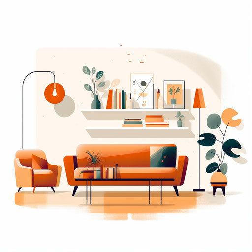 Minimalist living room on white background