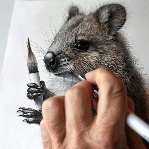 The quokka calligrapher creates art with brush and ink