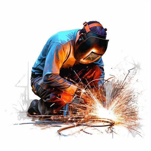 Welding illustration in the style of Impressionistic Art, on white background