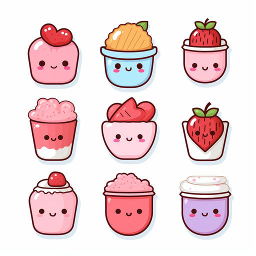 Kawaii clipart in Minimalist style, on white background