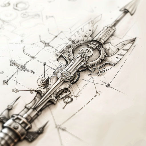 Steampunk arrow tattoo with gears on white background