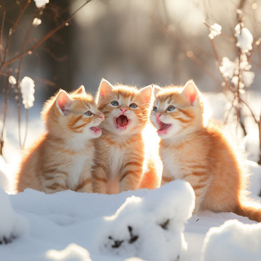 Orange cat kittens playing in the snow
