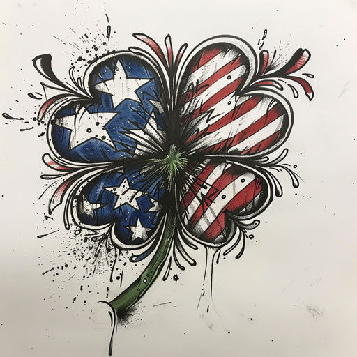 Patriotic tattoo sketch of a clover with red, white, and blue colors