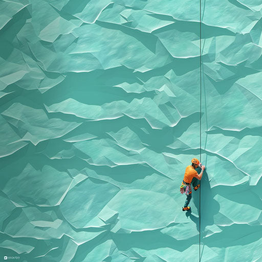 Realistic climbing illustration on flat aqua background