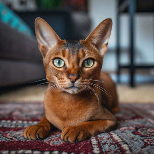 Abyssinian cat lying on a carpet