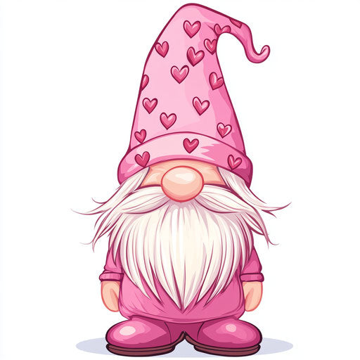 Valentine's Day gnome with pink hat and hearts