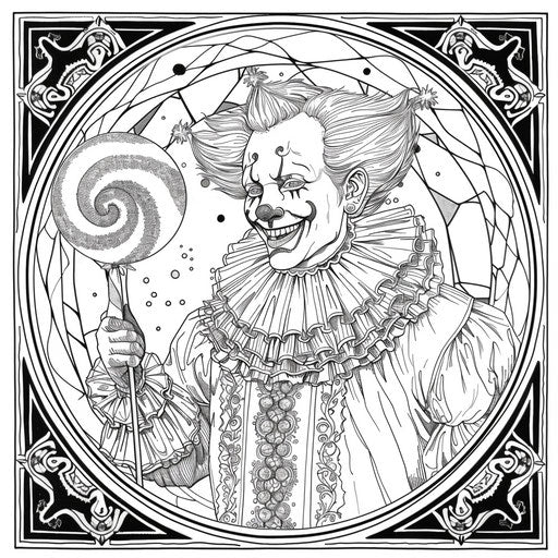 Whimsical clown with giant lollipop